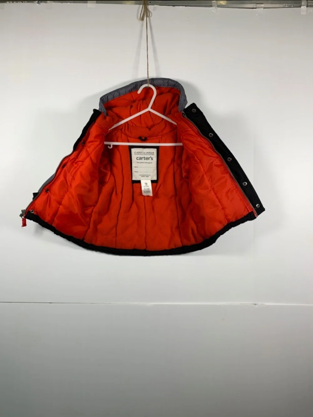 Carter’s Boys Insulated Hooded Puffer Jacket Full Zip Snap Colorblock Black Gray